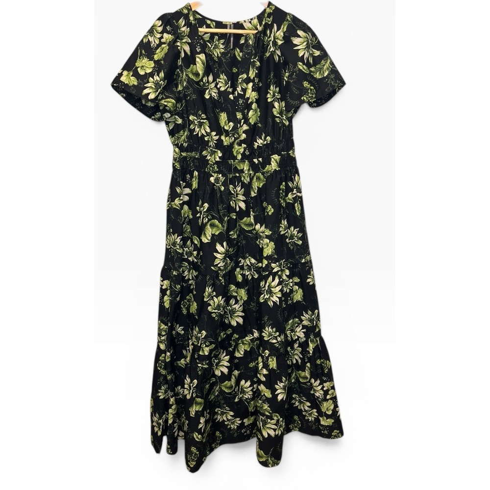 Anthropologie The Somerset Maxi Dress Floral Print Tiered Black Green Medium - Picture 2 of 12